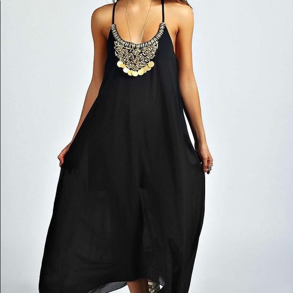 Black maxi dress with necklace line
